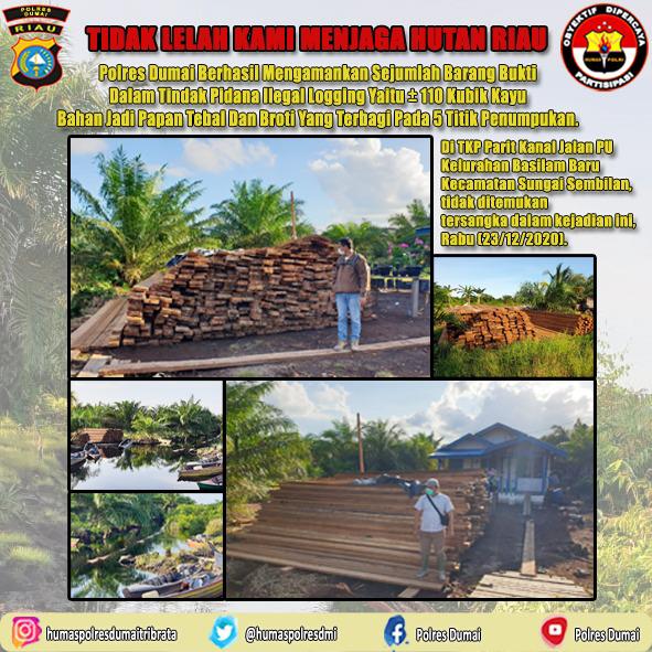 Polres Dumai Berhasil Amankan Sejumlah Barang Bukti Tindak Pidana Pembalakan Liar (Ilegal Logging)