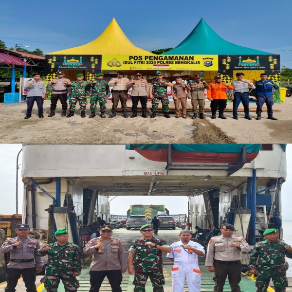 Kodim 0303/Bengkalis Bersinergi Dengan Polres Bengkalis Dan Polsek Rupat Pastikan Kondusifitas Arus Mudik Di Pelabuhan Ro-ro Tanjung Kapal - Dumai
