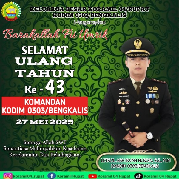 Danramil 04/Rupat Beserta Jajaran Ucapkan Selamat Ulang Tahun Ke - 43 Kepada Komandan Kodim 0303/Bengkalis