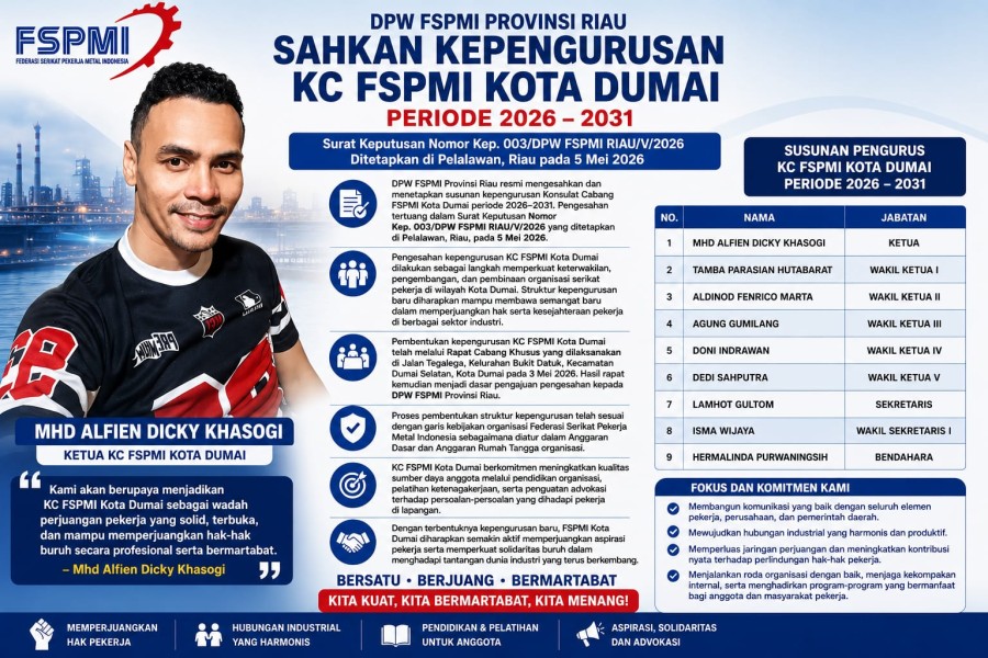 Alvin Khasogi Pimpin FSPMI Kota Dumai Periode 2026-2031