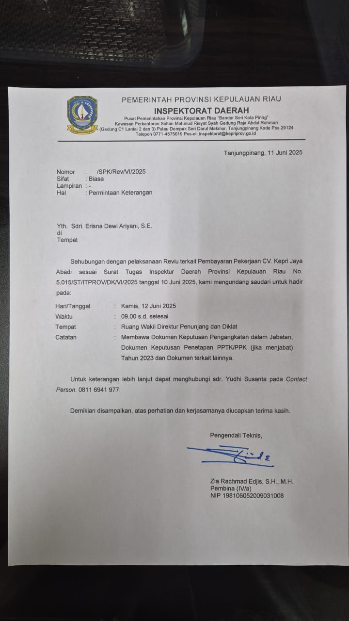 Lapor KPK dan Kejagung, Sampai Sekarang Pembayaran Pekerjaan Tidak Ada Kejelasan Dari Pengelola RSUD RAT Kepri