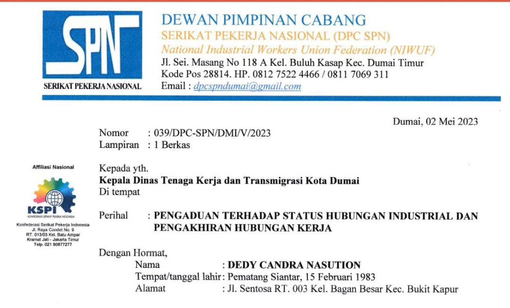 3 Kali Undangan Bipartit Diabaikan Perusahaan, Serikat Pekerja nasional Kota Dumai Adukan PT. LAM Dan PT. Elnusa Petrofin Ke Disnaker